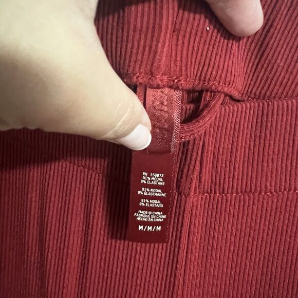 SKIMS Women Ribbed Wide Leg Elastic Waist Pants Red Medium Lounge Cozy - Picture 7 of 8